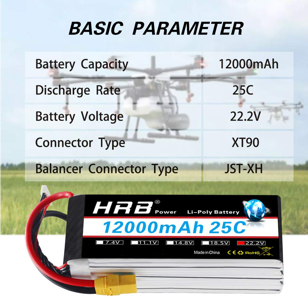 HRB 6S 22.2V 12000mAh LIPO BATTERY XT90S/AS150/XT150 for Plane Drone Boat