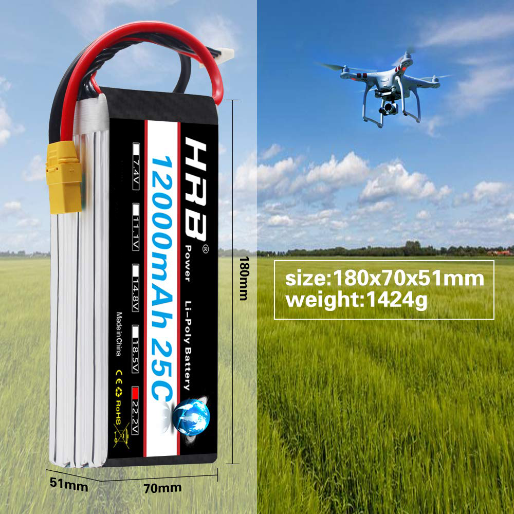 HRB 6S 22.2V 12000mAh LIPO BATTERY XT90S/AS150/XT150 for Plane Drone Boat