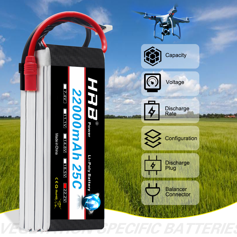 HRB 22.2V 22000mAh 6S 25C Lipo Battery XT90S/AS150/XT150 for DJI Drone Plane