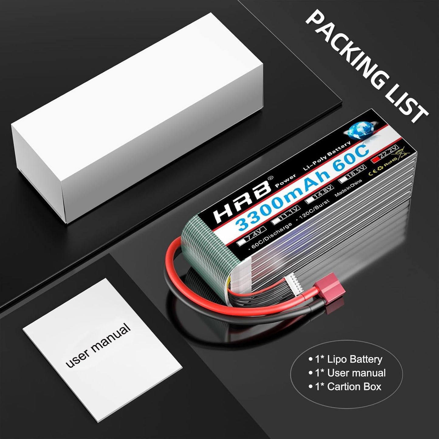 HRB 6S Lipo Battery 3300mAh 22.2V 60C RC Lipo Battery Deans T