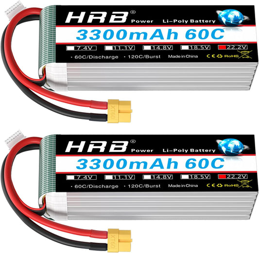 HRB 2packs 6S 22.2V 3300mAh 60C XT60 RC Lipo Battery