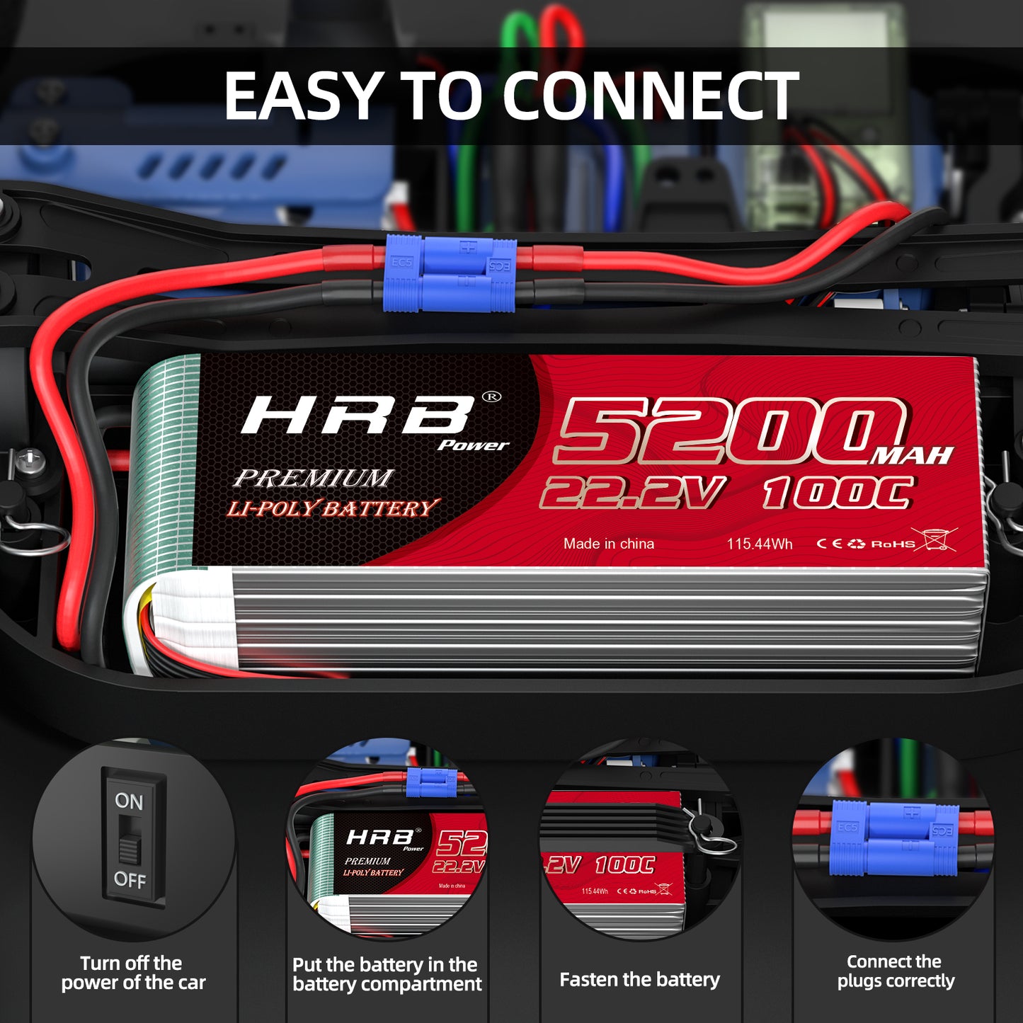 2xHRB 22.2V 6S Lipo Battery 100C 5200mAh EC5/XT90 Plug for RC Car Helicopter EDF