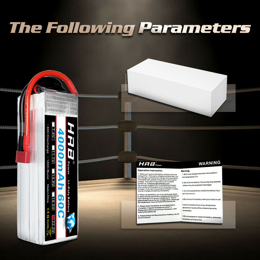 2PCS HRB 22.2V 4000mAh 6S LiPo Battery 60C Dean T for RC Helicopter Airplane Boat Truck
