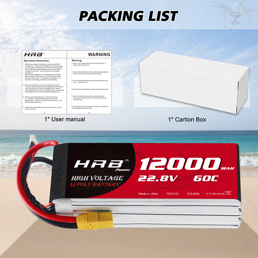 HRB 6S 22.8V 12000mAh 60C Lipo Battery