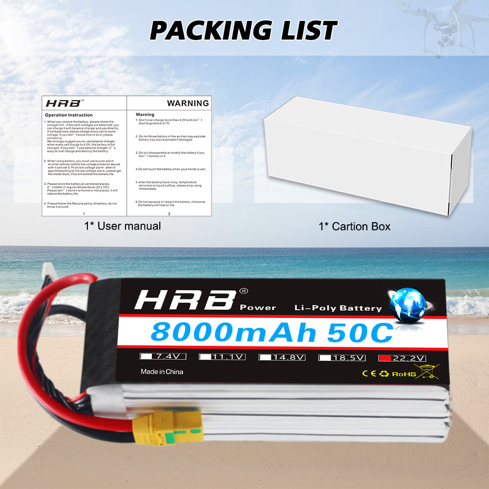 HRB 6S 22.2V 8000mAh 50C lipo battery