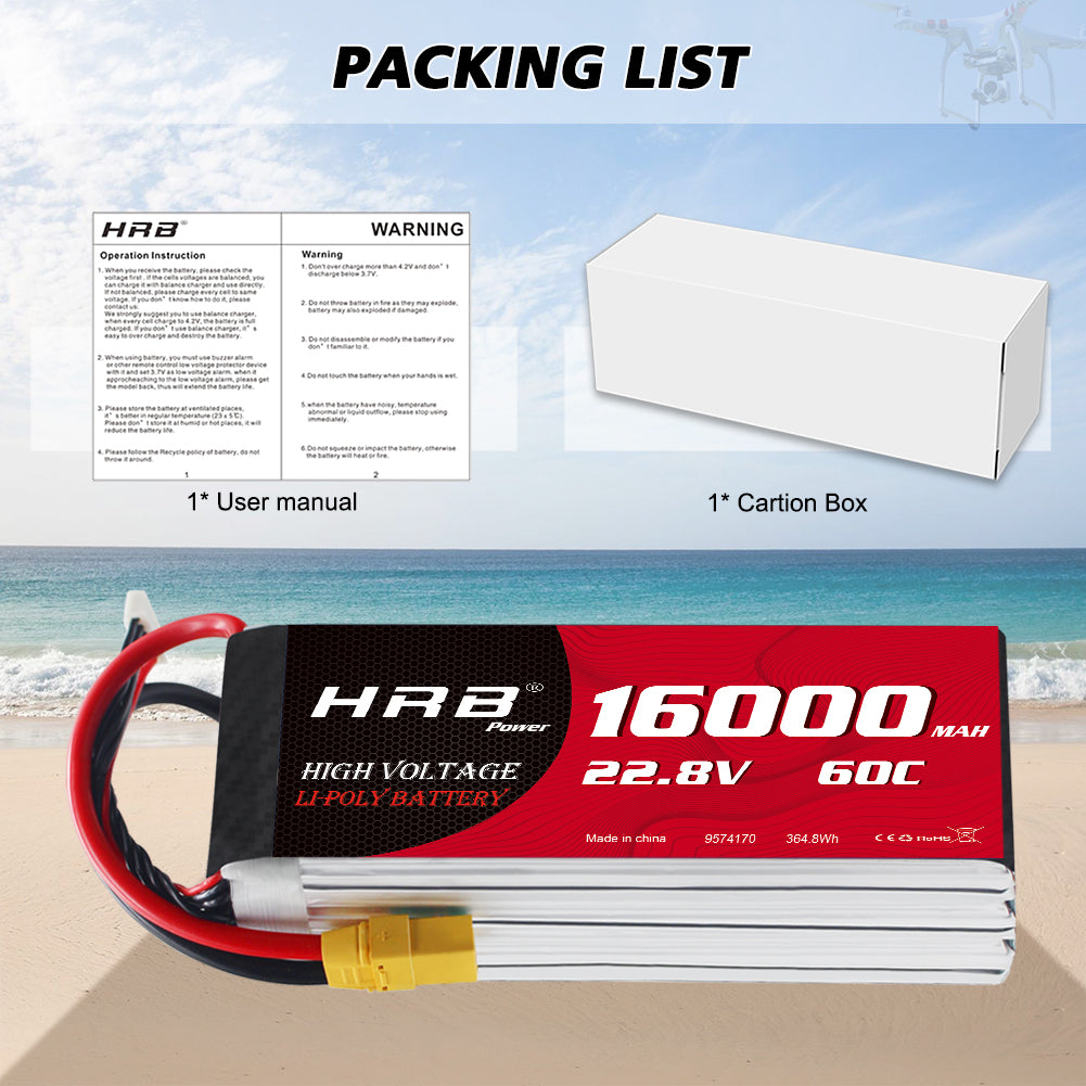 HRB 6S 22.8V 16000mAh 60C Lipo Battery