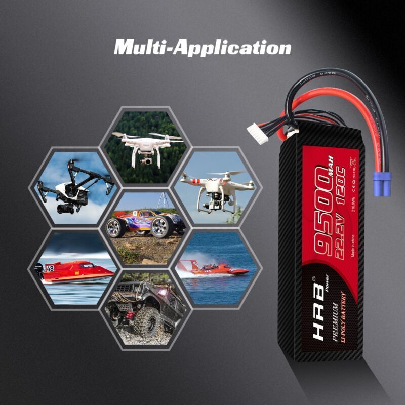 2pcs HRB 22.2V 6S 9500mAh LiPo Battery 120C EC5 for RC Car Helicopter EDF