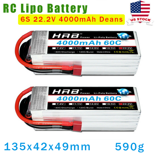 2PCS HRB 22.2V 4000mAh 6S LiPo Battery 60C Dean T for RC Helicopter Airplane Boat Truck