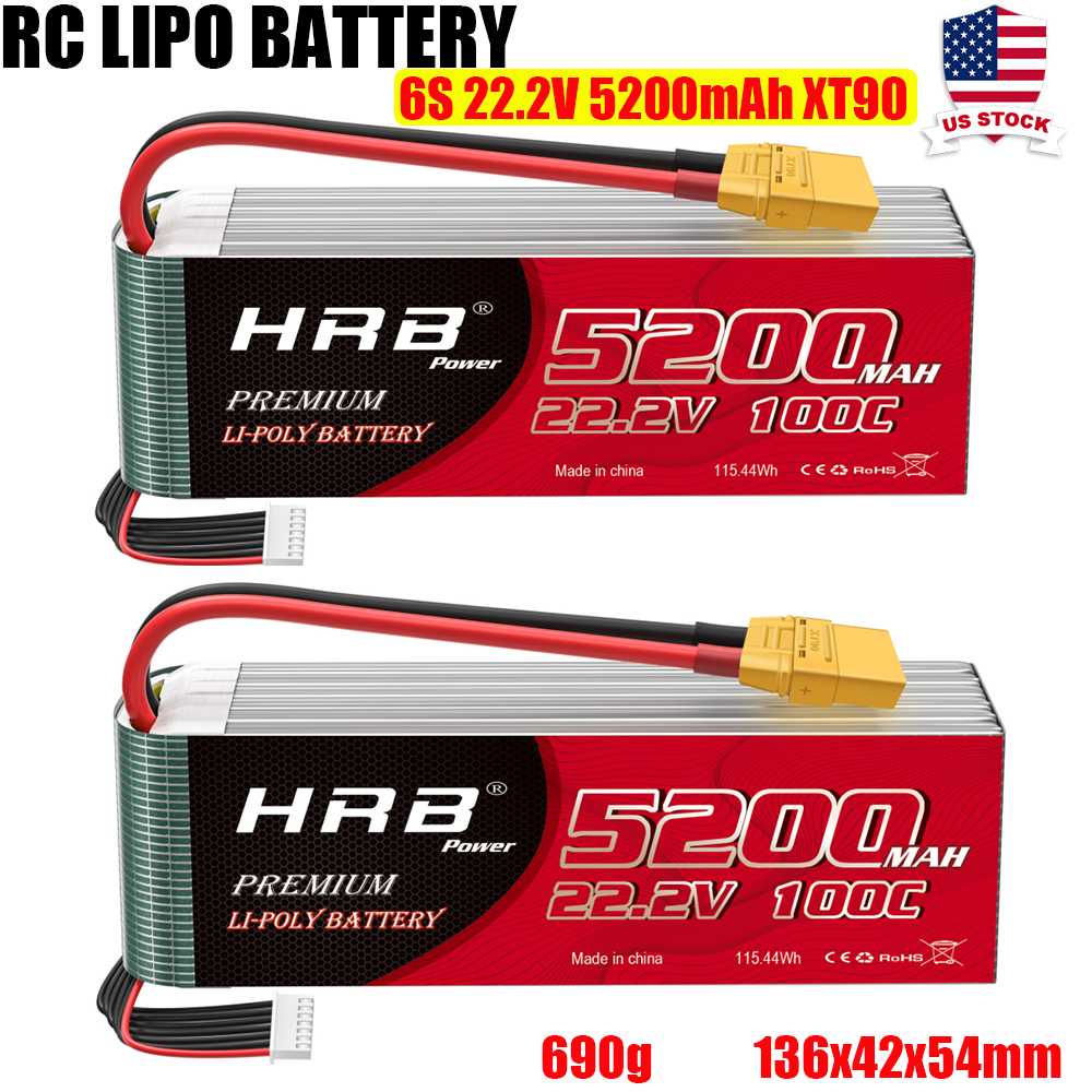 2xHRB 22.2V 6S Lipo Battery 100C 5200mAh EC5/XT90 Plug for RC Car Helicopter EDF