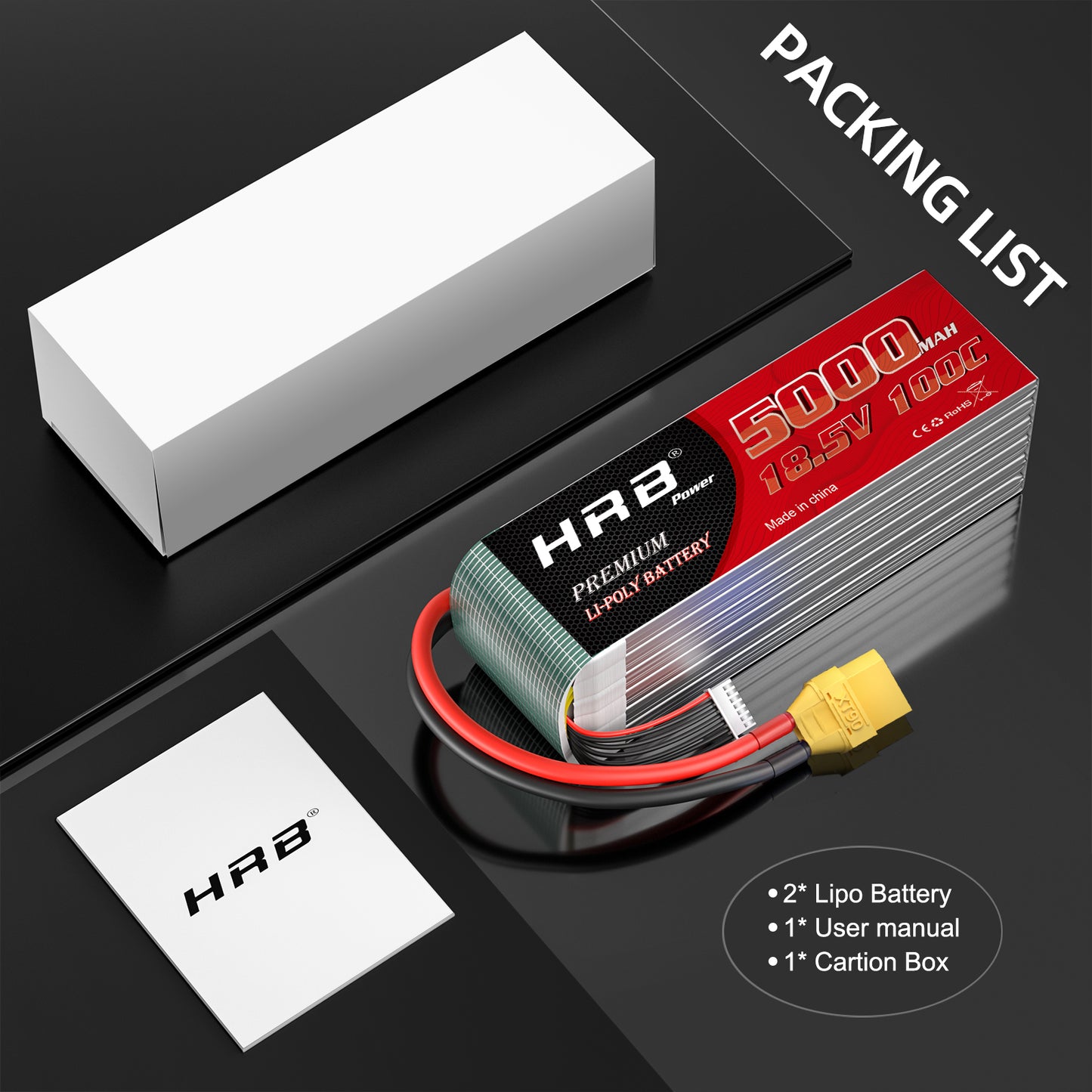 HRB 18.5V LiPo Battery 5000mAh 100C with XT90 Plug for RC Airplane/Helicopter/Car/Truck/Boat