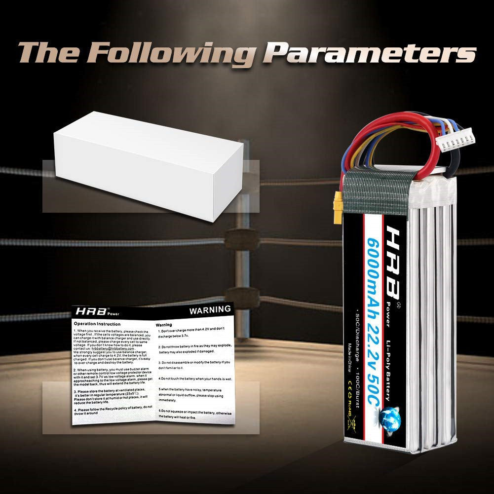 HRB 6S 6000mAh 22.2V Lipo Battery 50C EC5 XT90 Plug for RC Quadcopter Airplane Car Truck