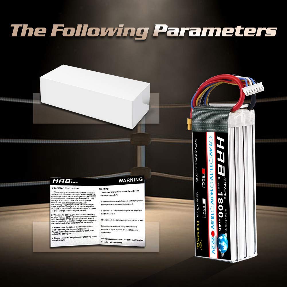 HRB 2PCS 1800mAh 6S 22.2V 50C Lipo Battery with XT60