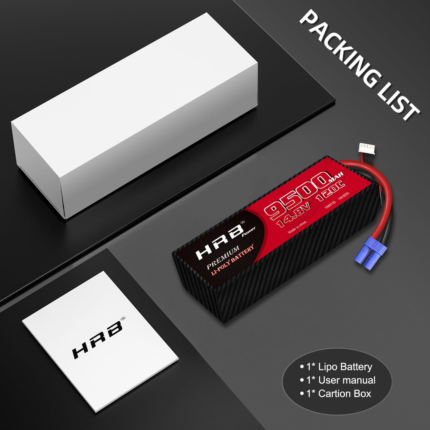 HRB 14.8V 4S LiPO Battery 9500mAh 120C for RC Car X-Maxx V2 UDR Car Truck