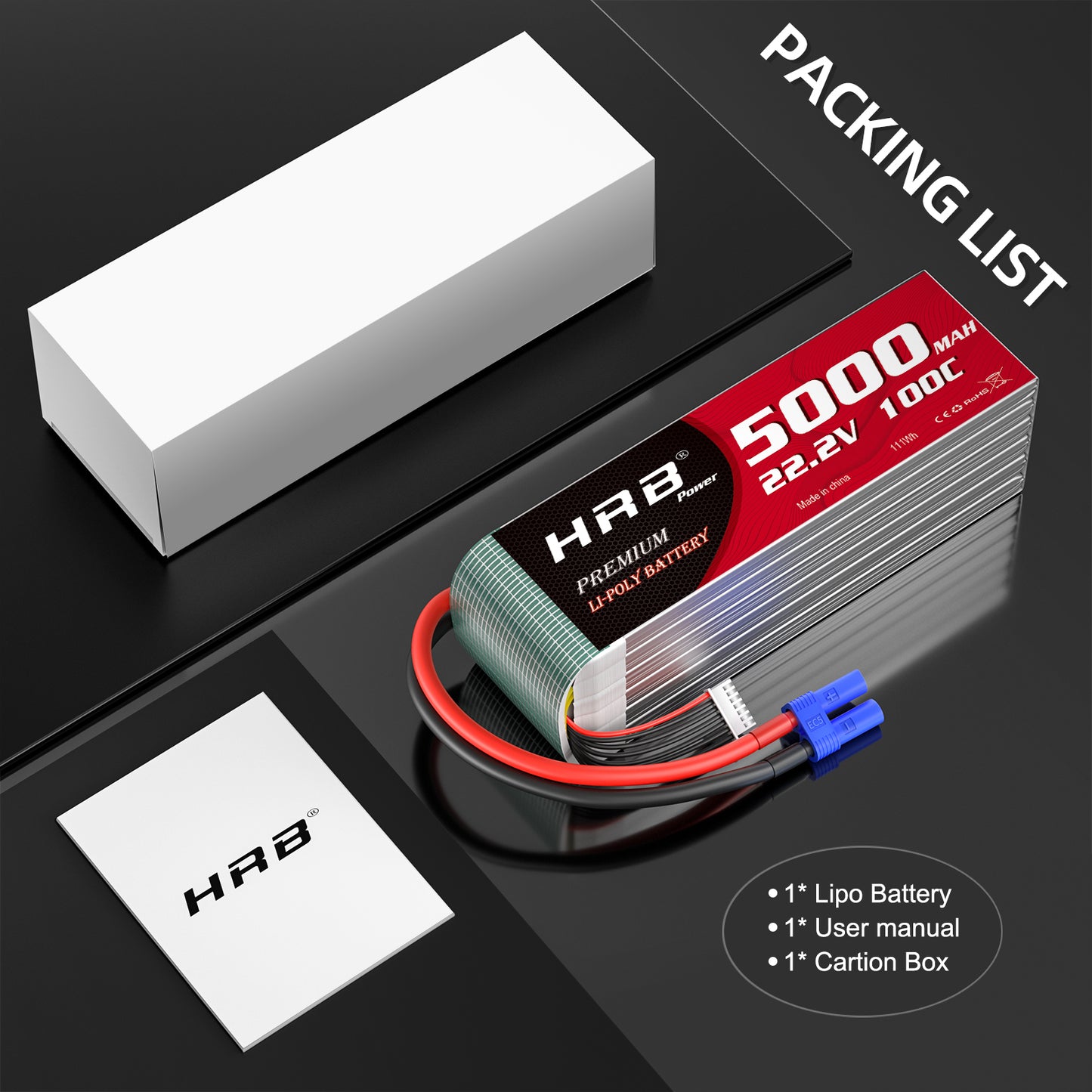 2pcs HRB 22.2V 6S 5000mAh LiPo Battery 100C EC5 for RC Truck Helis EDF Jet