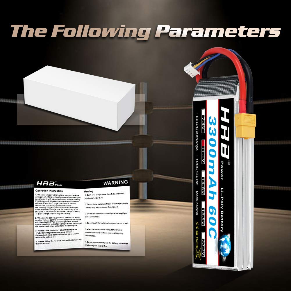 2pcs HRB 11.1V 3S 3300mAh Softcase LiPo Battery 60C 120C for RC Truck Buggy Losi