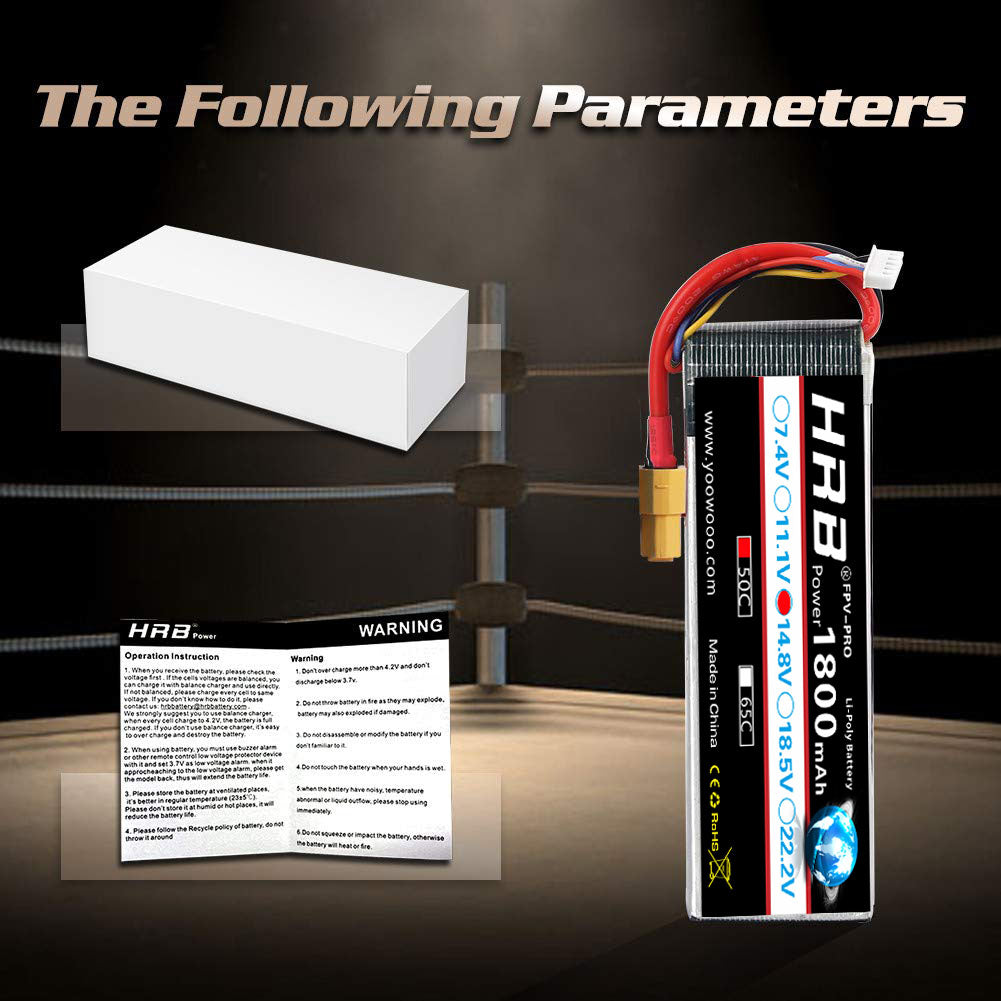 HRB 4S 14.8V 1800mAh 50C Lipo Battery XT60