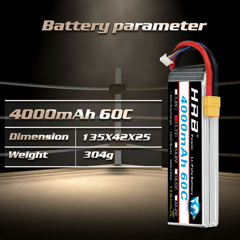 HRB 3S 11.1V 4000 60C XT60/Deans T/EC5 lipo battery
