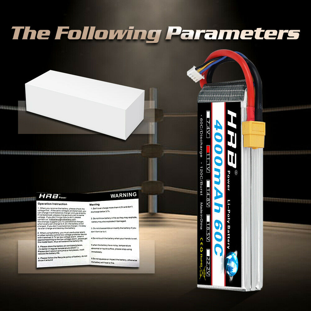 HRB 3S 11.1V 4000 60C XT60/Deans T/EC5 lipo battery