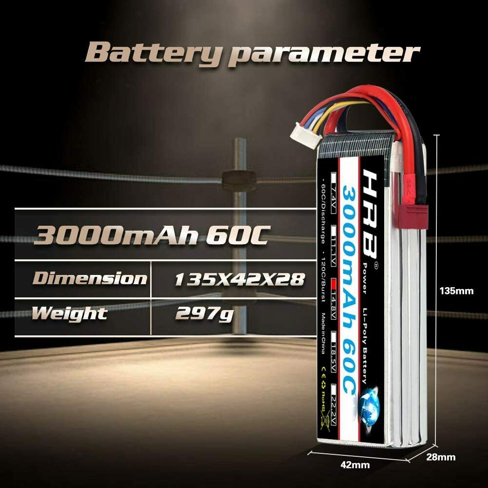 HRB 4S LiPo Battery 3000mAh 60C 14.8V Dean T XT60 Plug for RC Car Truck UAV Airplane