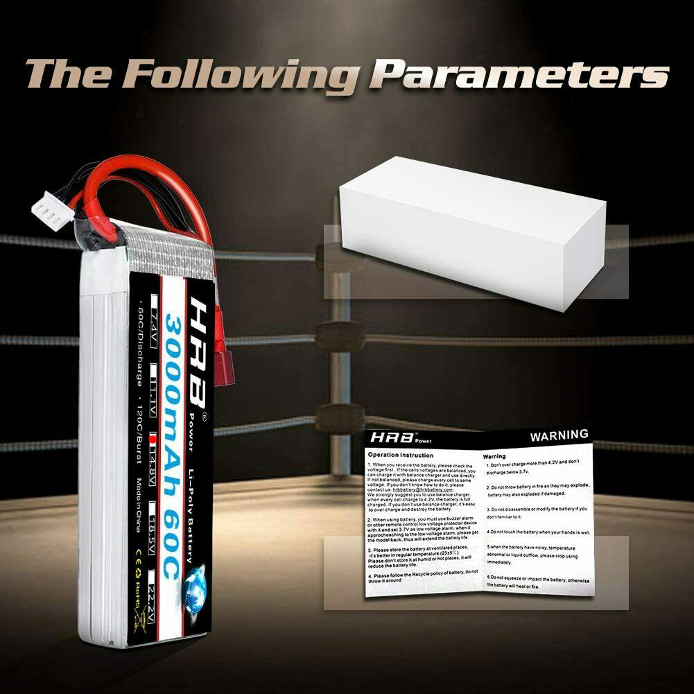 HRB 4S LiPo Battery 3000mAh 60C 14.8V Dean T XT60 Plug for RC Car Truck UAV Airplane