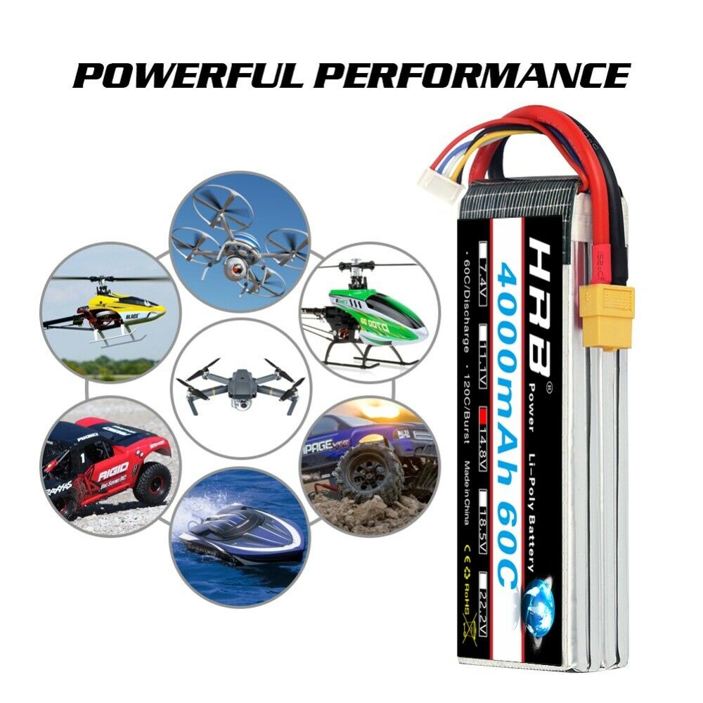 2pcs HRB 14.8V 4S 4000mAh 60C LiPo Battery for RC Drone Car Airplane Boat