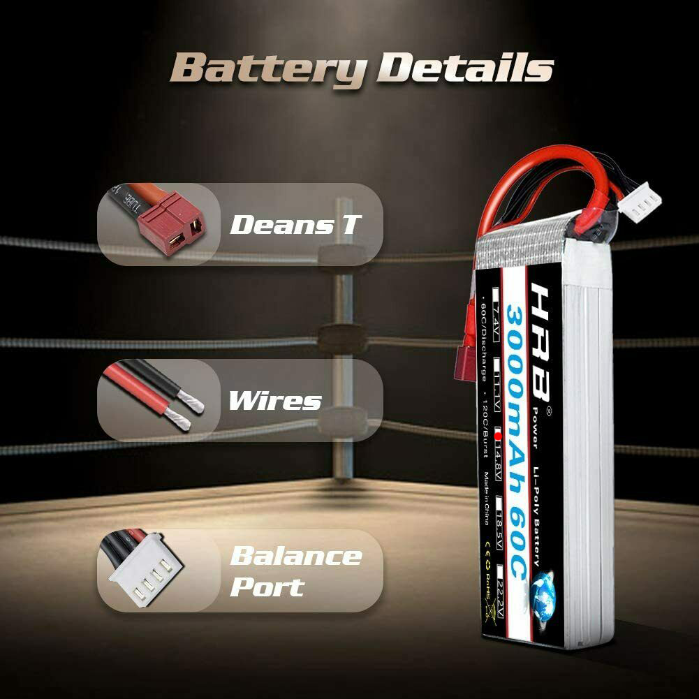 HRB 4S LiPo Battery 3000mAh 60C 14.8V Dean T XT60 Plug for RC Car Truck UAV Airplane
