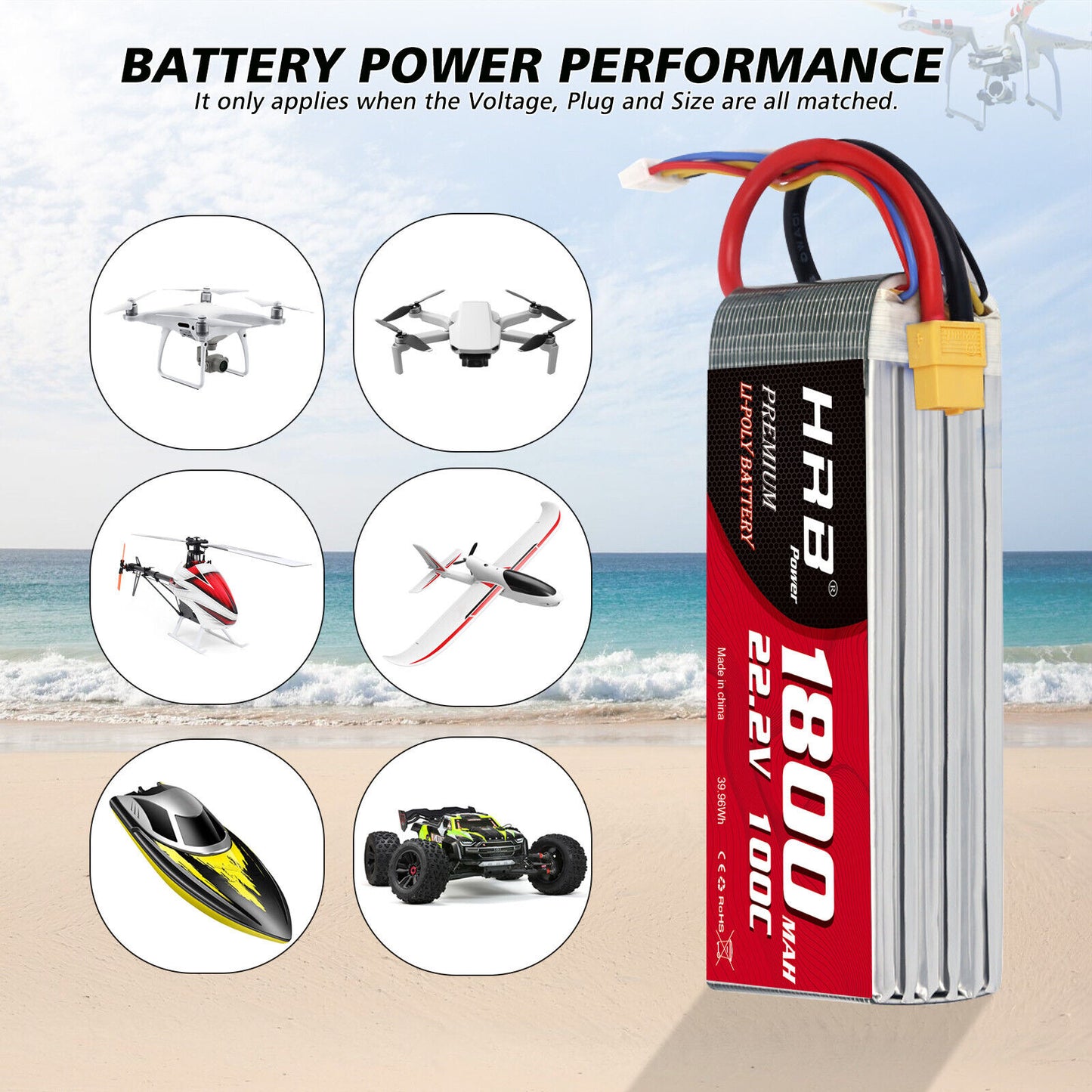 HRB 6S 22.2V 1800mAh 100C Lipo Battery XT60