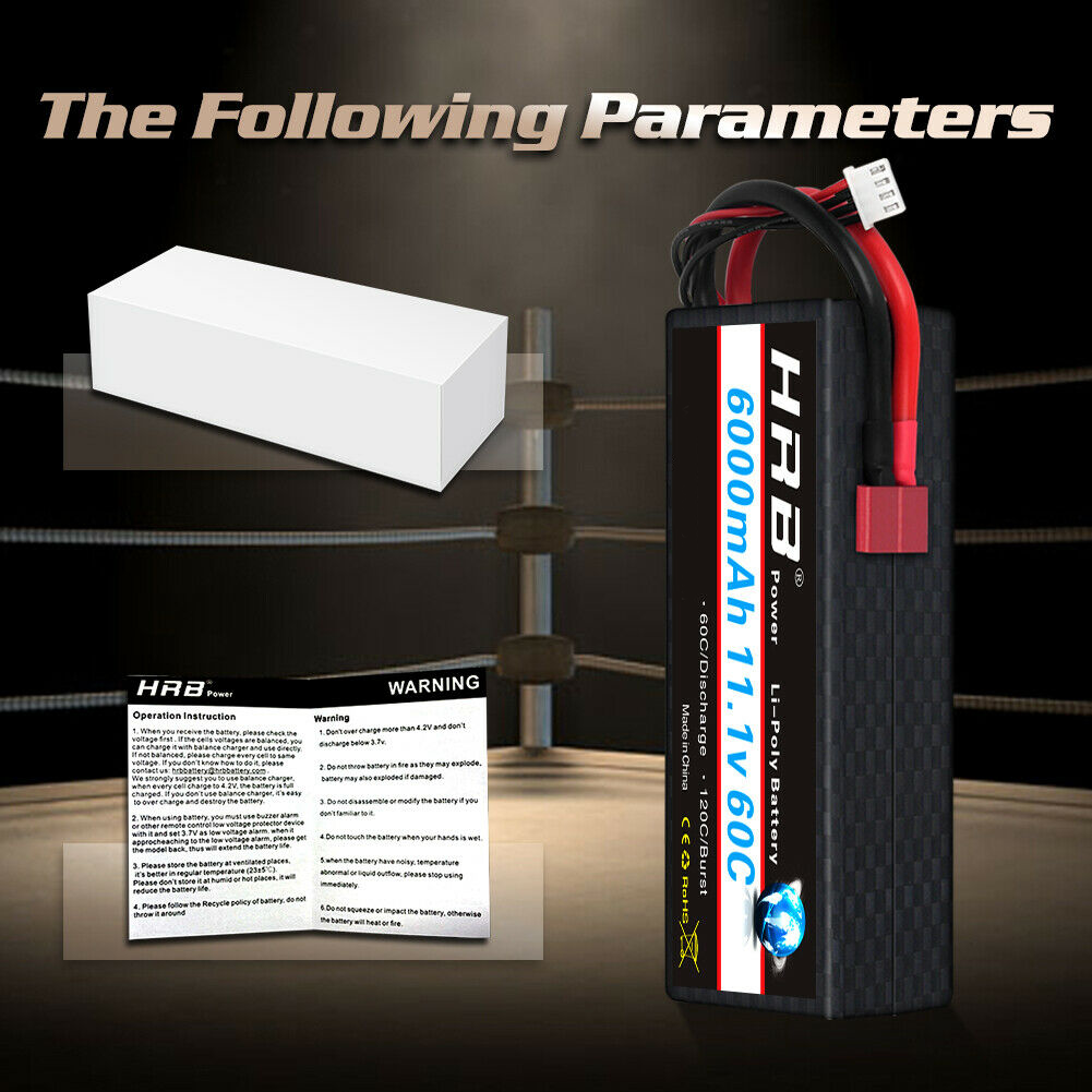 HRB 3S Hardcase 11.1V LiPo Battery 6000mAh 60C Dean T/TRX Female Plug for RC Car Truck