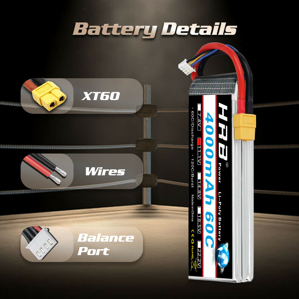 HRB 3S 11.1V 4000 60C XT60/Deans T/EC5 lipo battery