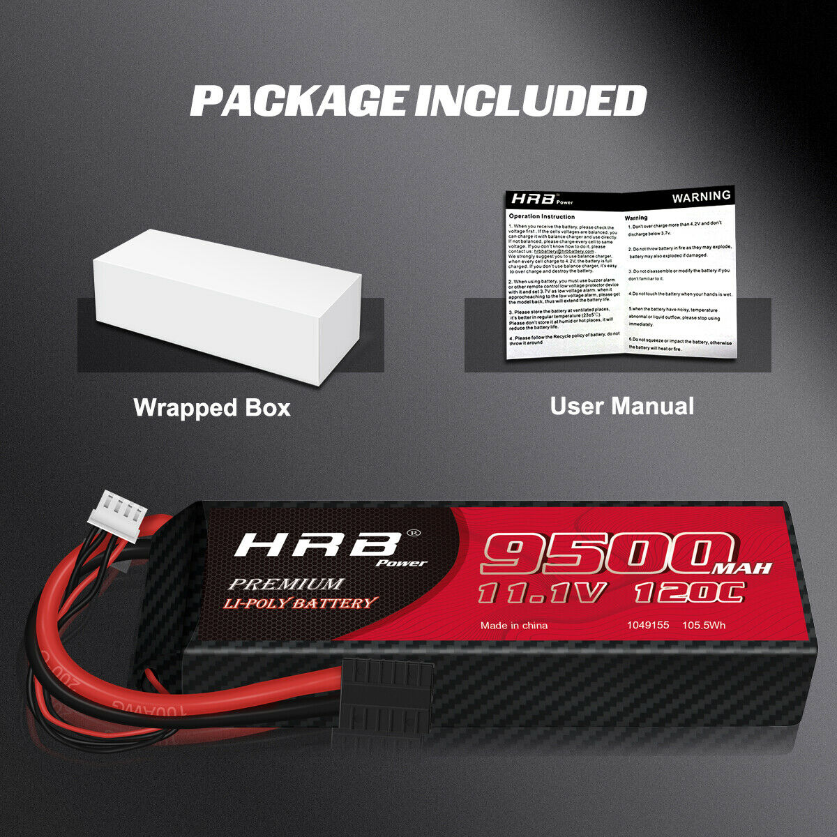 HRB 3S 11.1V LiPo Battery 9500mAh 120C Discharge for RC Car Truck offroad