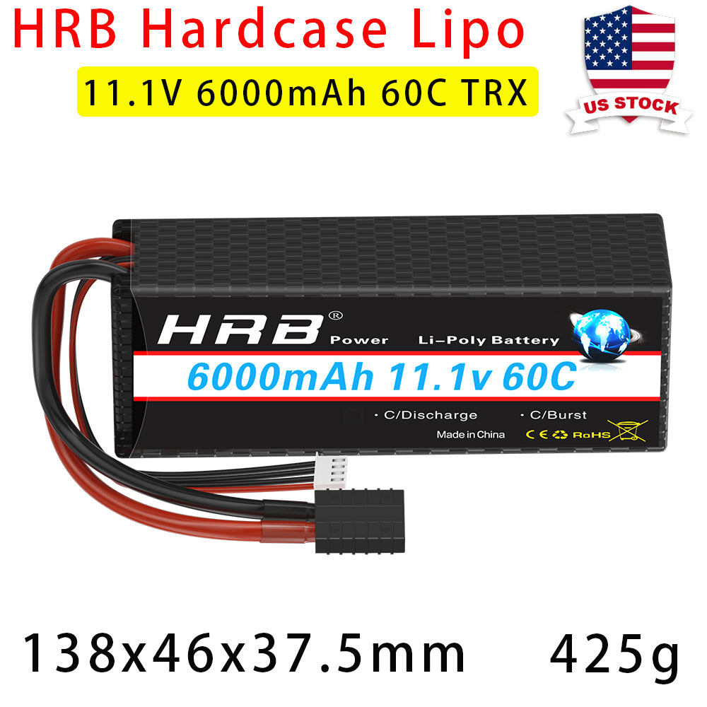 HRB 3S Hardcase 11.1V LiPo Battery 6000mAh 60C Dean T/TRX Female Plug for RC Car Truck