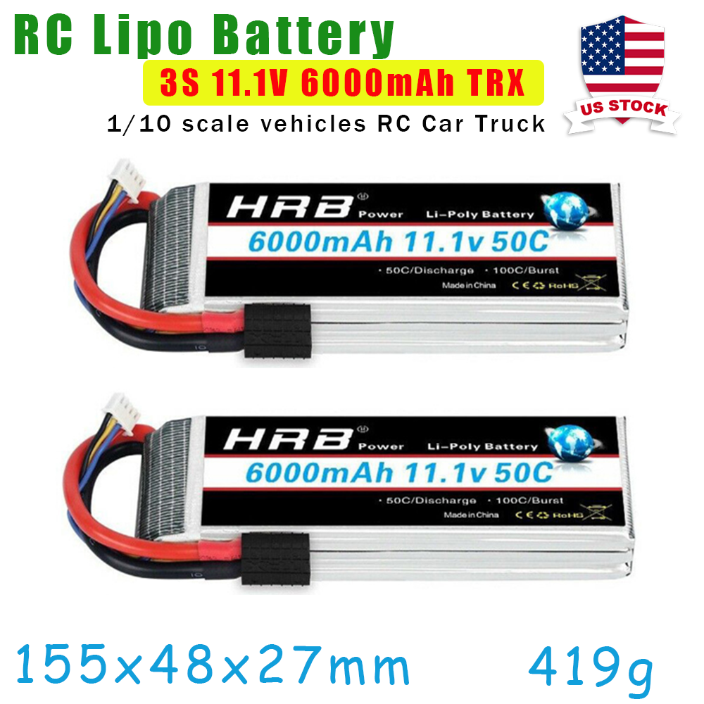 2pcs HRB 11.1V 3S 6000mAh XT90/Dean T/TRX lipo battery for RC Car Truck