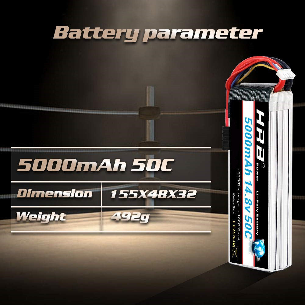 HRB 14.8v 5000mah 50C Deans T Plug for RC Car, RC Truck, RC Truggy RC Airplane UAV Drone FPV