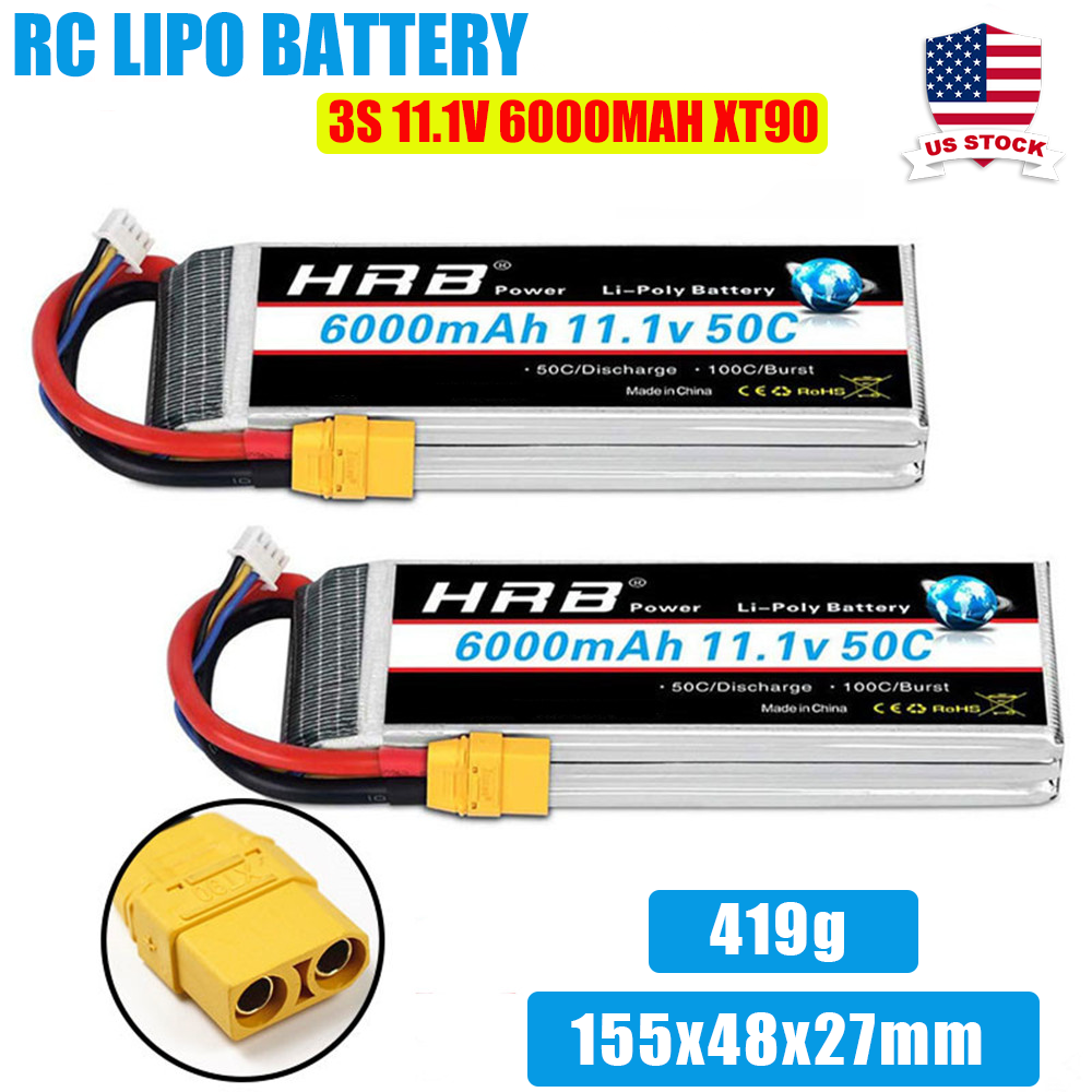 2pcs HRB 11.1V 3S 6000mAh XT90/Dean T/TRX lipo battery for RC Car Truck