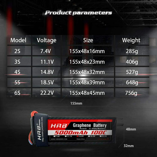 HRB GRAPHENE 4S 14.8V 5000mAh 100C XT90/EC5/XT60  Battery