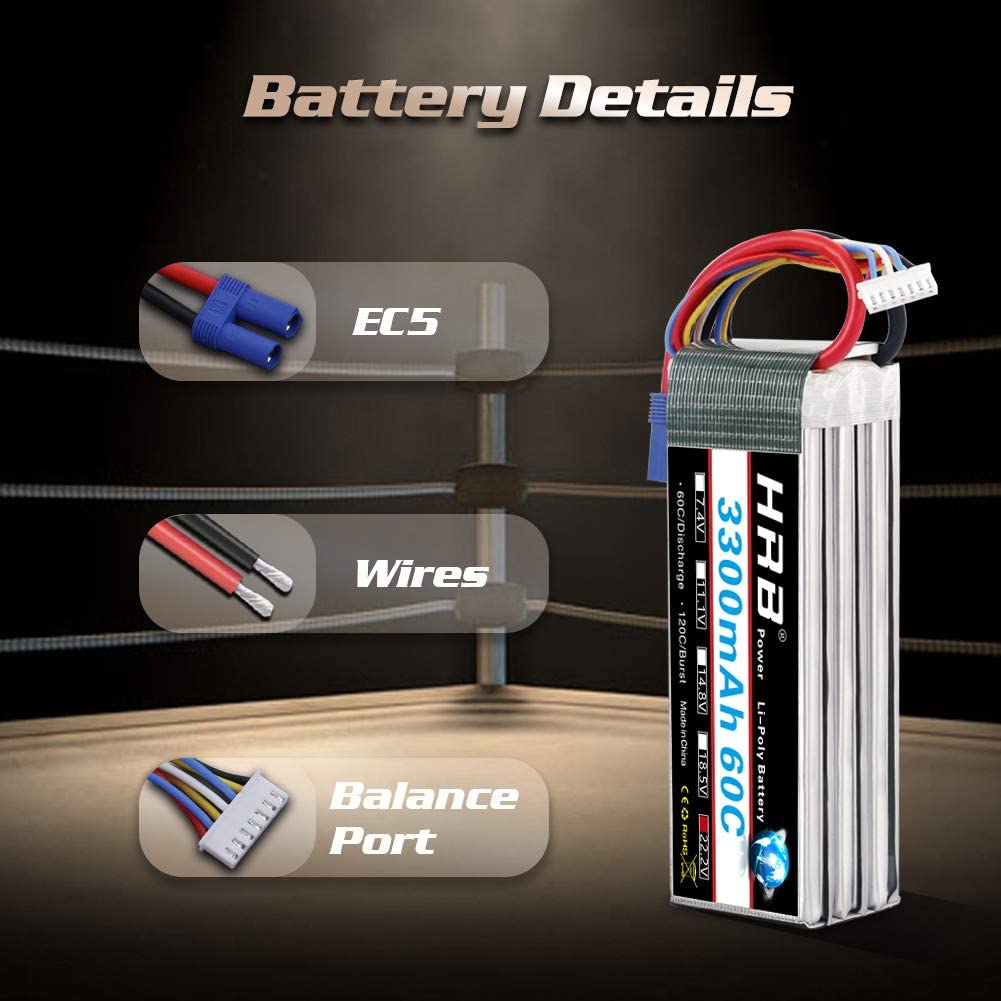 HRB 6S 3300mAh 22.2V 60C with EC5 Plug for RC Car Boat Truck Heli Airplane