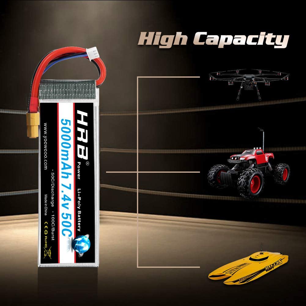 HRB 7.4V 5000mAh-7000mAh 50C-60C Compatible with 1/8 1/10 Scale RC Models