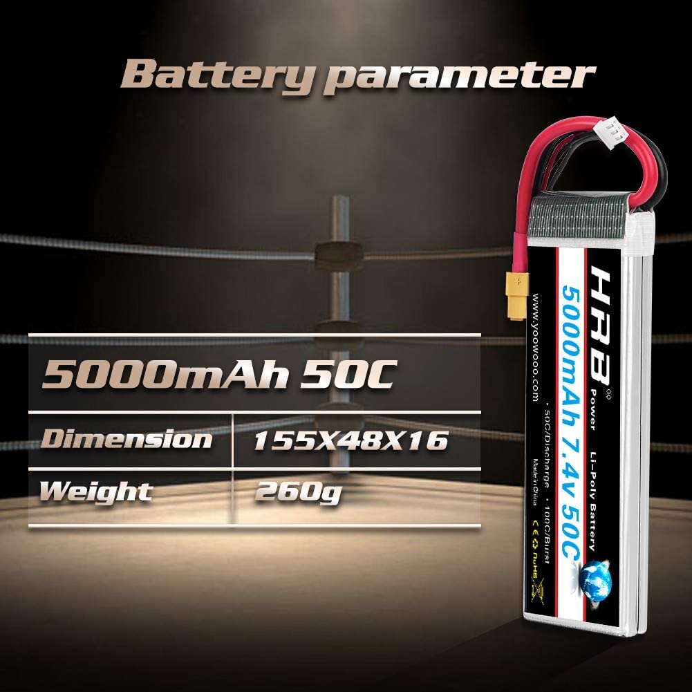 HRB 7.4V 5000mAh-7000mAh 50C-60C Compatible with 1/8 1/10 Scale RC Models