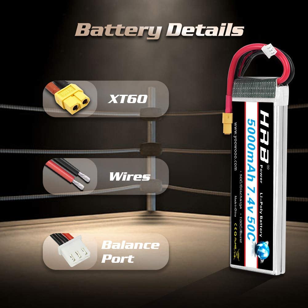 HRB 7.4V 5000mAh-7000mAh 50C-60C Compatible with 1/8 1/10 Scale RC Models