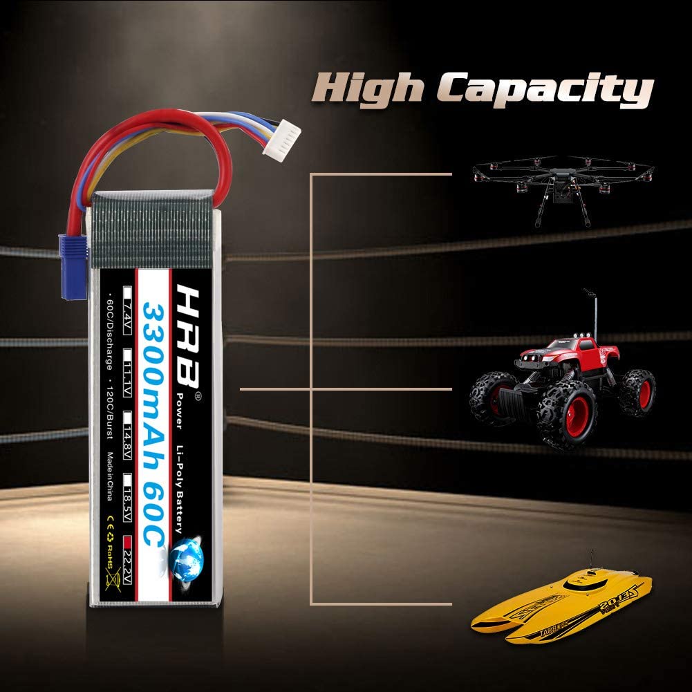 HRB 6S 3300mAh 22.2V 60C with EC5 Plug for RC Car Boat Truck Heli Airplane
