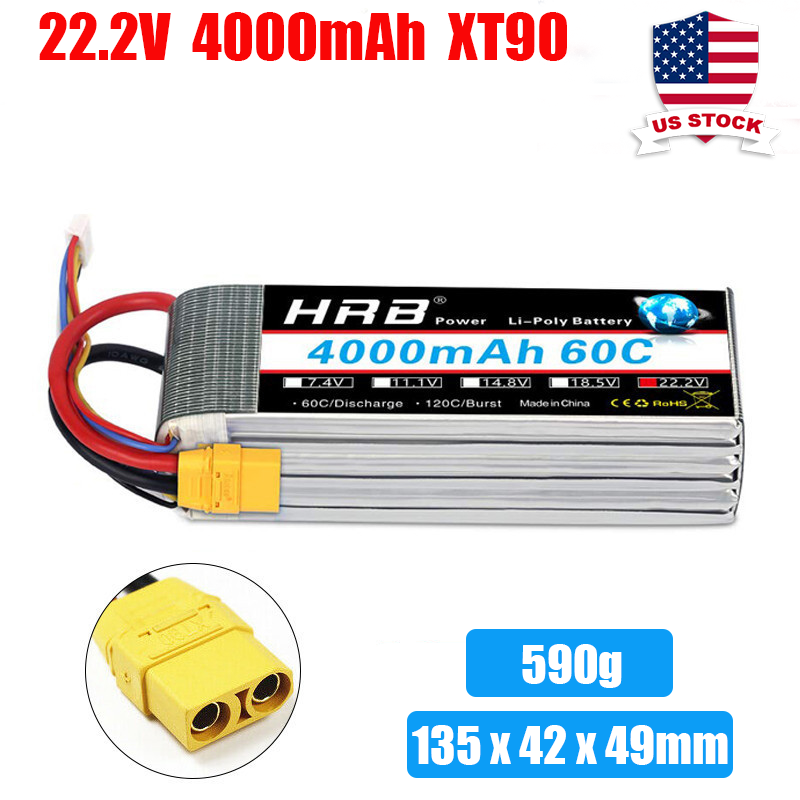 2PCS HRB 22.2V 4000mAh 6S LiPo Battery 60C Dean T for RC Helicopter Airplane Boat Truck