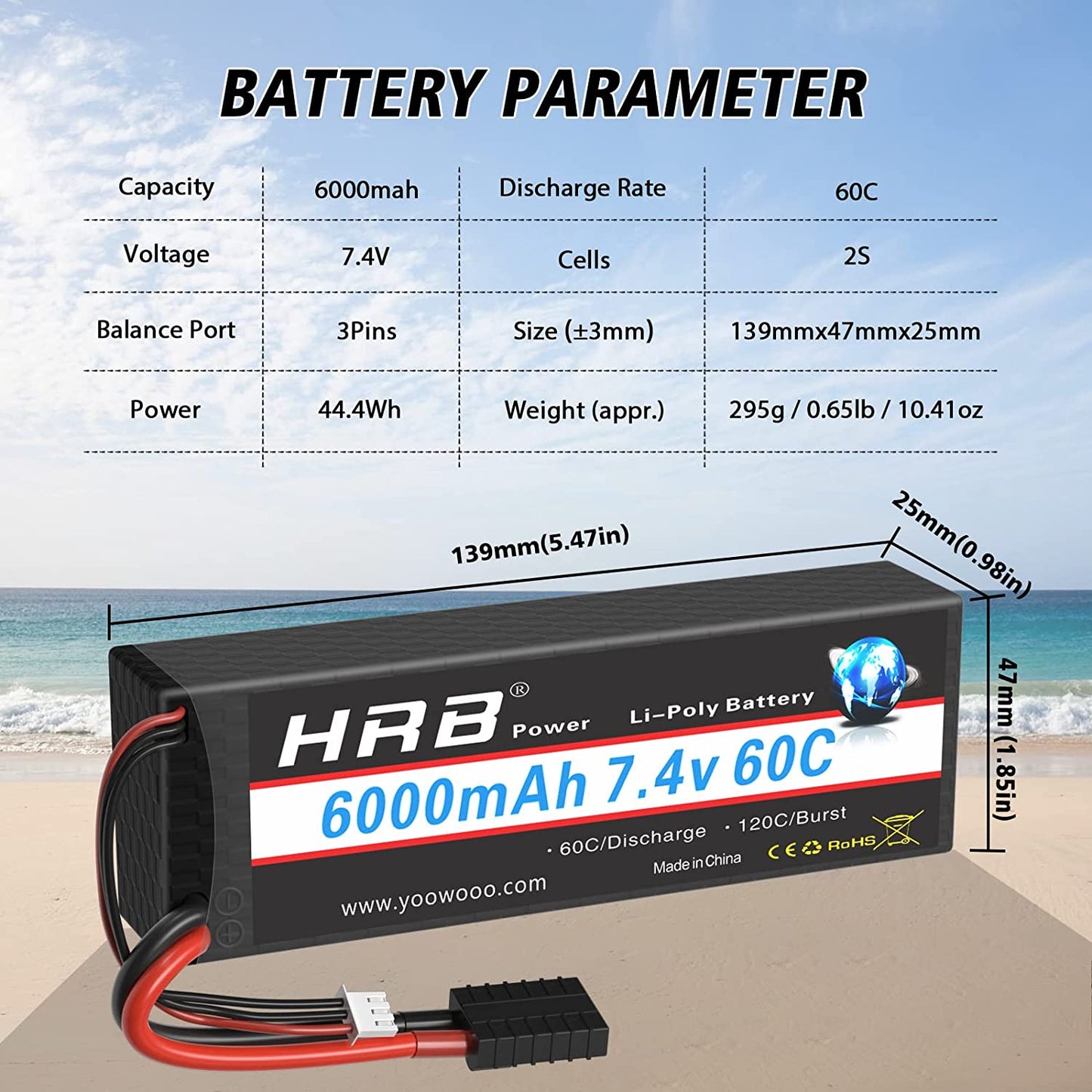 HRB 7.4V 5000mAh-7000mAh 50C-60C Compatible with 1/8 1/10 Scale RC Models