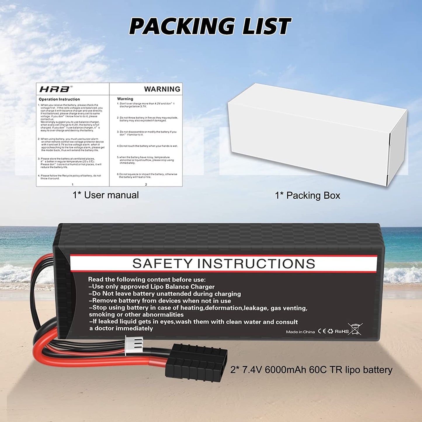 2 Packs HRB 7.4V 6000mAh 60C with TR Plug Compatible with RC Car/Truck/Boat/Airplane/Helicopter