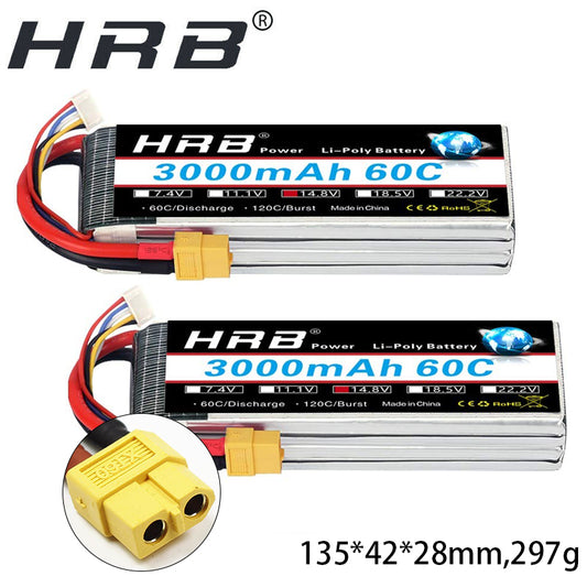 HRB 4S LiPo Battery 3000mAh 60C 14.8V Dean T XT60 Plug for RC Car Truck UAV Airplane