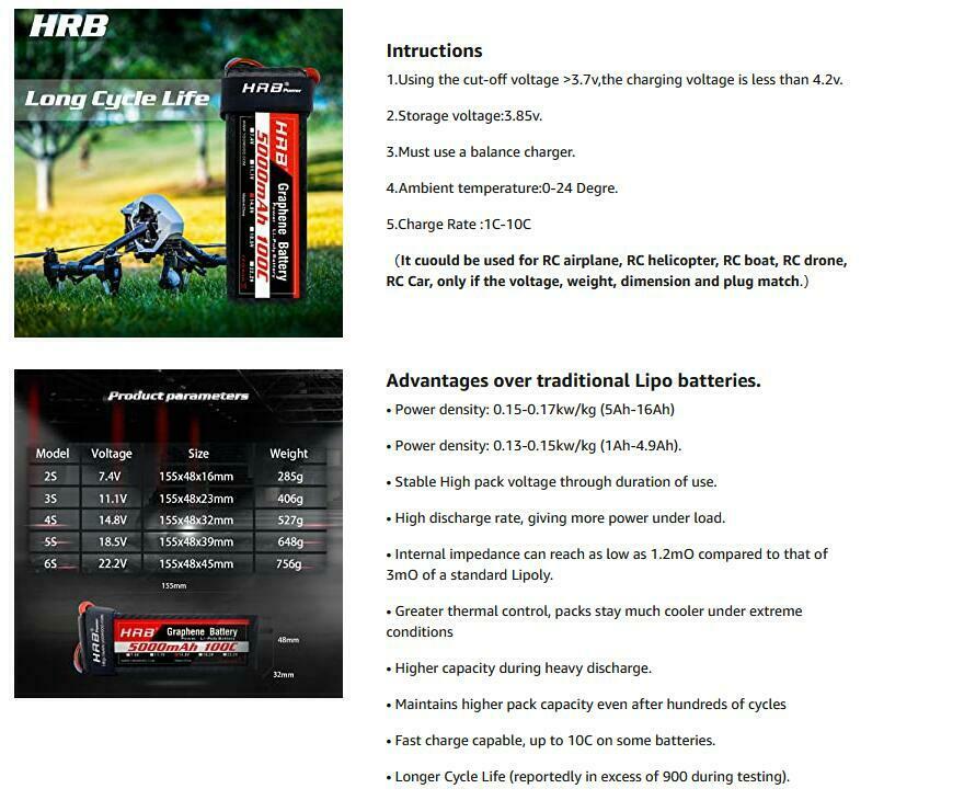 HRB GRAPHENE 4S 14.8V 5000mAh 100C XT90/EC5/XT60  Battery