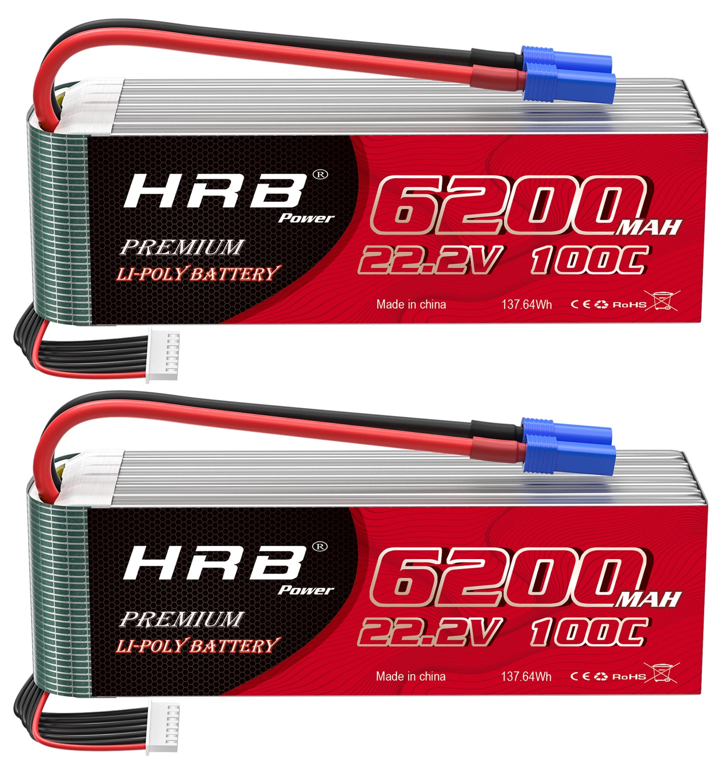 2xHRB 6S 22.2V Lipo Battery 6200mAh 100C EC5 for RC Car Helicopter EDF Jet