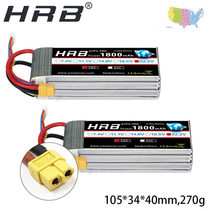 HRB 2PCS 1800mAh 6S 22.2V 50C Lipo Battery with XT60