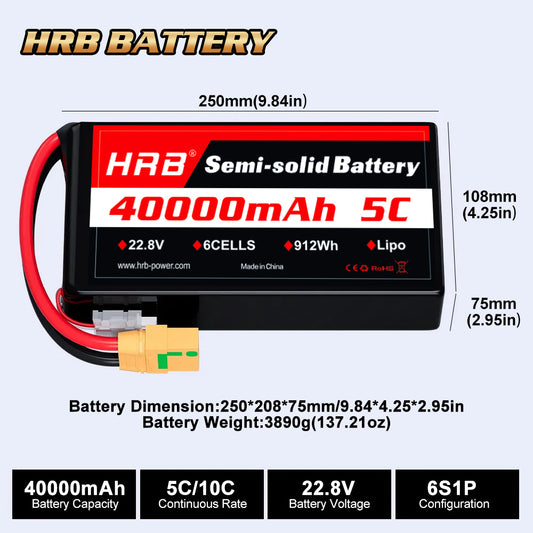 HRB 40000mAh 5C 6S 22.8V Semi-solid battery Customizable