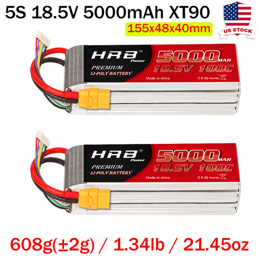 HRB 18.5V LiPo Battery 5000mAh 100C with XT90 Plug for RC Airplane/Helicopter/Car/Truck/Boat