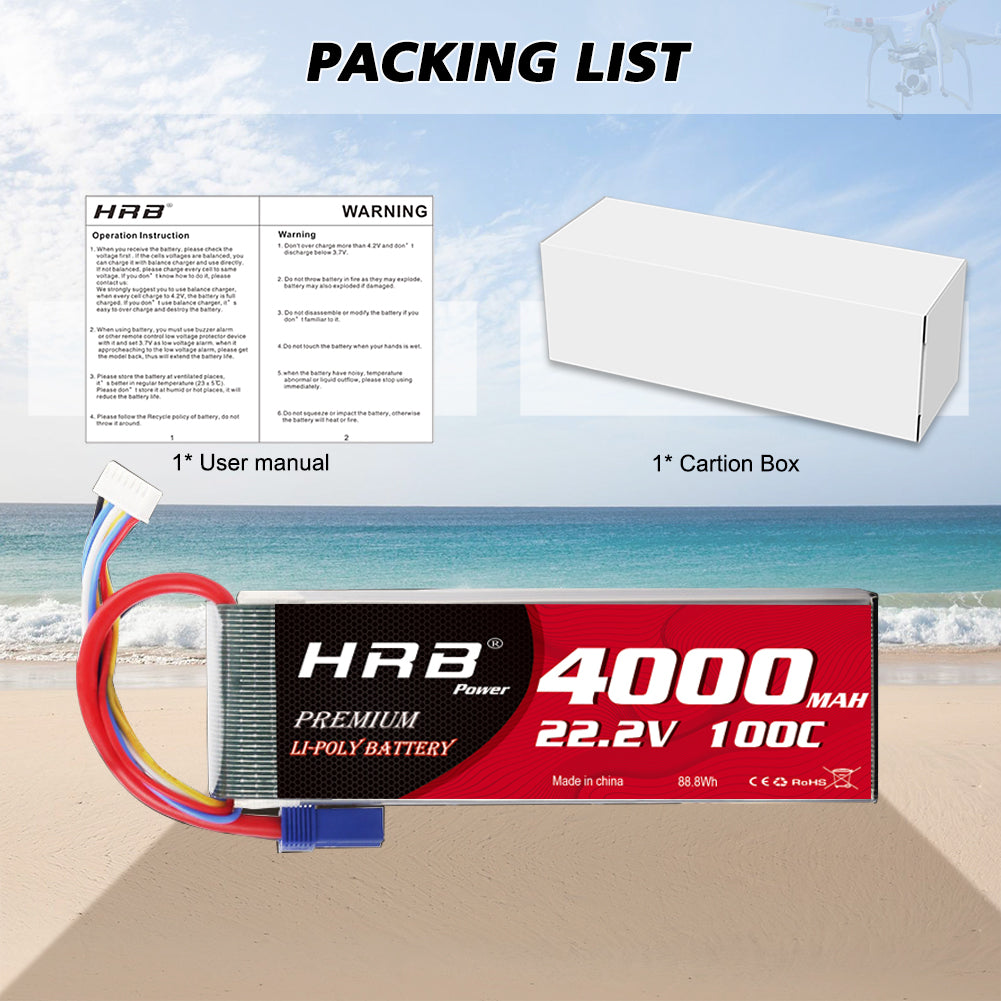 2PCS HRB 4000mAh 6S 22.2V LiPo Battery 100C for RC Helicopter Airplane Boat